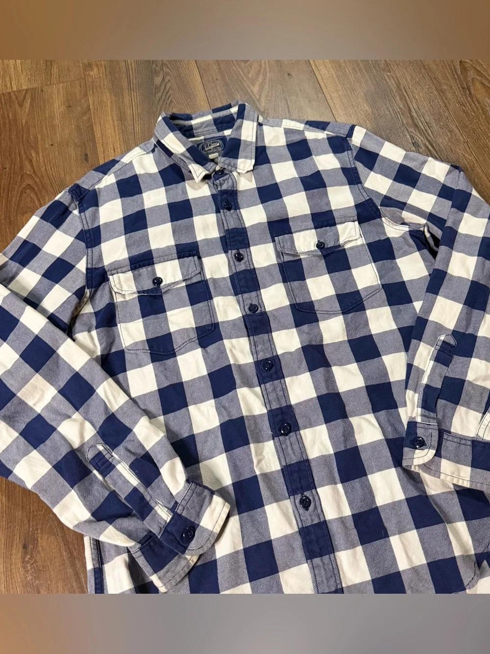 J.Crew Sportsmen’s Outfitters Plaid Shirt Men’s L Slim Blue White 100% Cotton